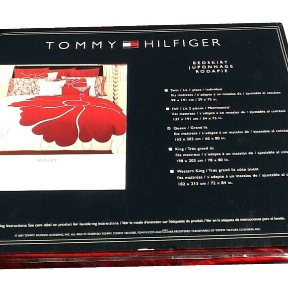 new Tommy Hilfiger MOLLY 100% Cotton QUEEN Bedskirt in Red w/ White Ribbon - Picture 7 of 7